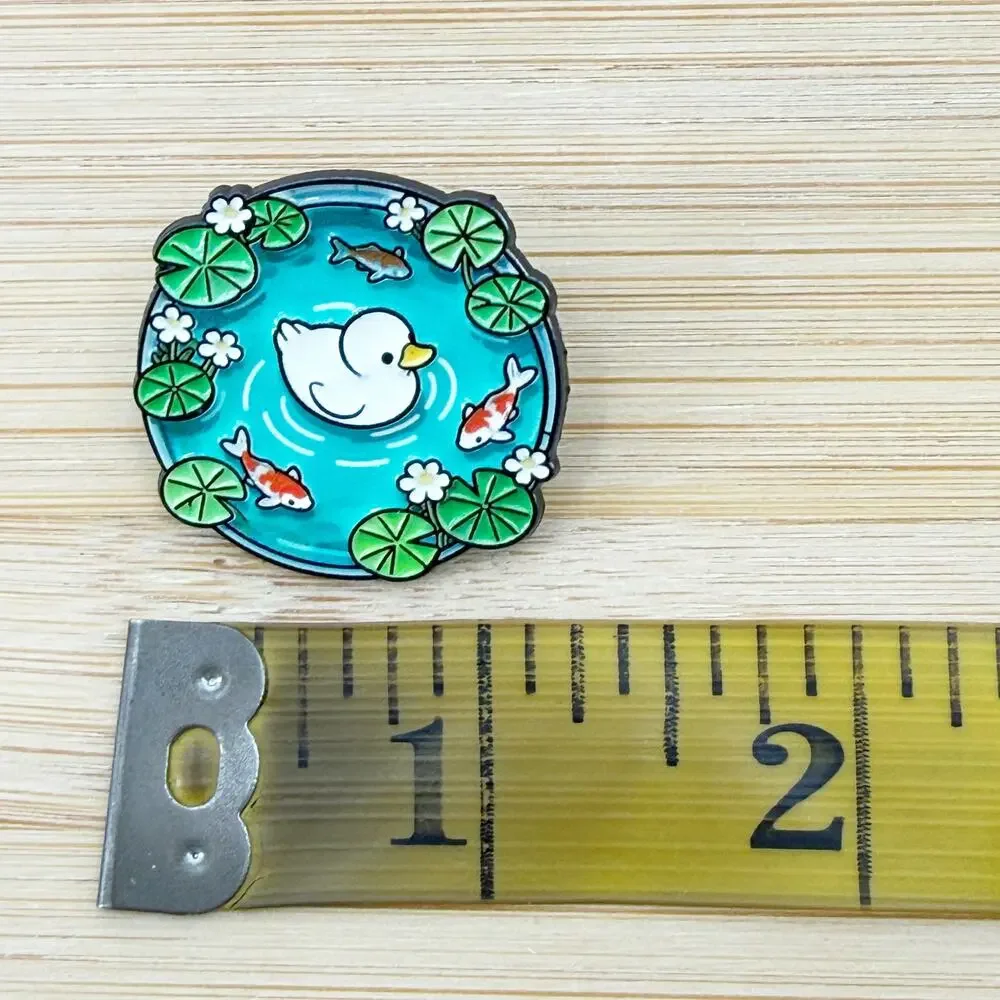 Duck in Koi Fish Pond Soft Enamel Pin